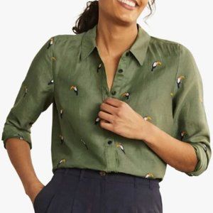 ❤️🎉HP🎉❤️ BODEN Toucan Bird Embroidered Linen Shirt, Olive, Size US 2P / …